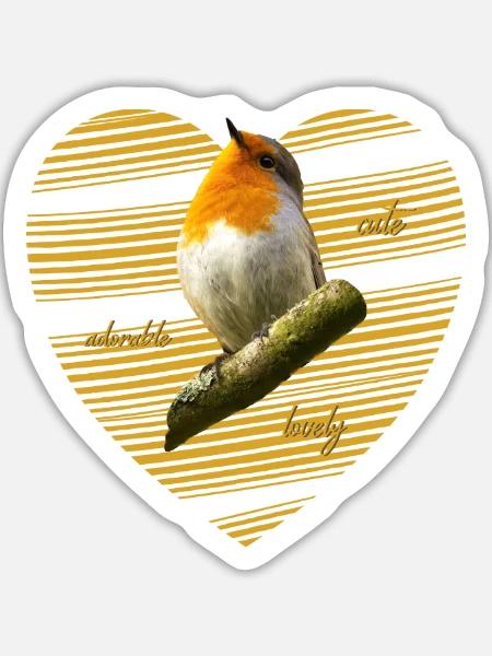 Rotkehlchen robin Erithacus rubecula - Sticker Größe L (20 x 20 cm) - Mattweiß