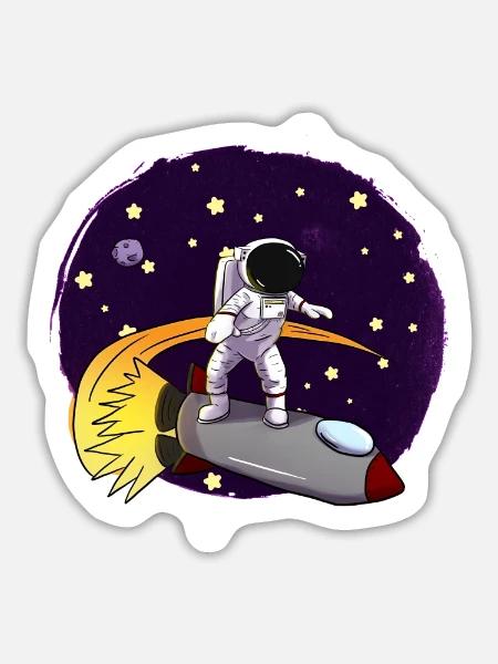 Astronaut Auf Rakete - Sticker Größe L (20 x 20 cm) - Mattweiß