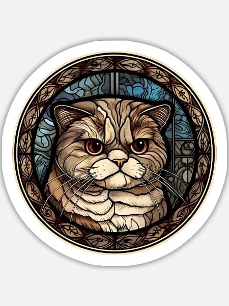 Scottish Fold Katzenrasse Aquarellglas - Sticker Größe L (20 x 20 cm) - Mattweiß