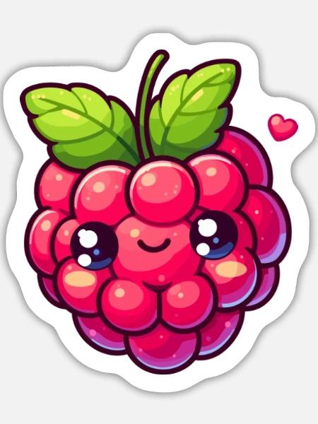 Himbeere - Herz - Sticker Größe L (20 x 20 cm) - Mattweiß