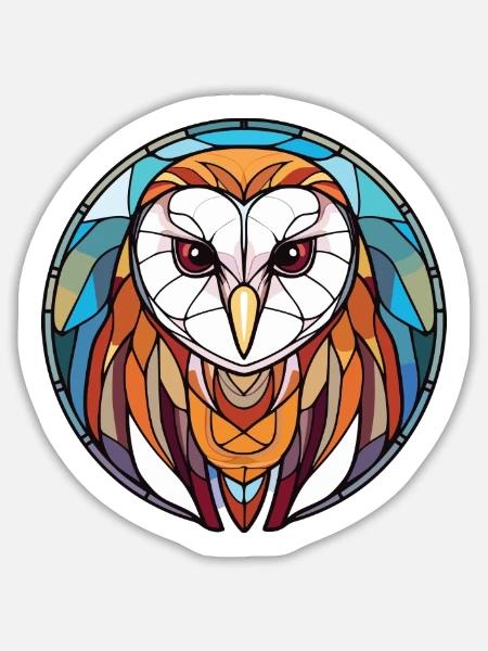 Schleiereule Bunte Aquarell-Tierillustration - Sticker Größe L (20 x 20 cm) - Mattweiß
