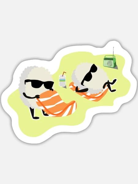Sonnenhungriges Sushi Lachsrolle - Sticker Größe L (20 x 20 cm) - Mattweiß