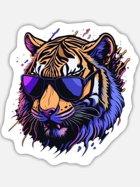 Cooler Retro-Tigerkopf - Sticker Größe L (20 x 20 cm) - Mattweiß