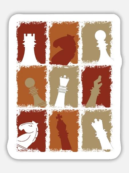 Schachfiguren Retro - Sticker Größe L (20 x 20 cm) - Mattweiß