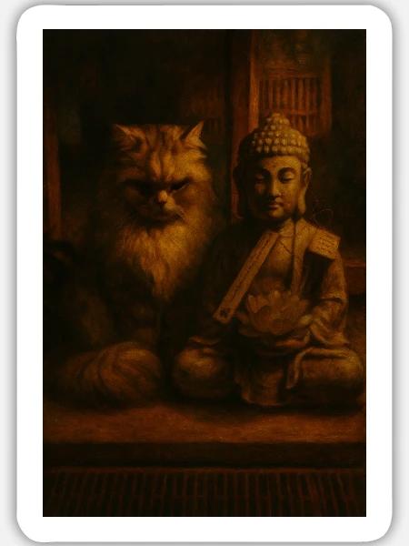 Buddha Cat - Sticker Größe L (20 x 20 cm) - Mattweiß