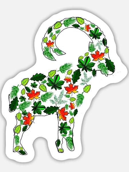 Steinbock-Blätter - Sticker Größe L (20 x 20 cm) - Mattweiß