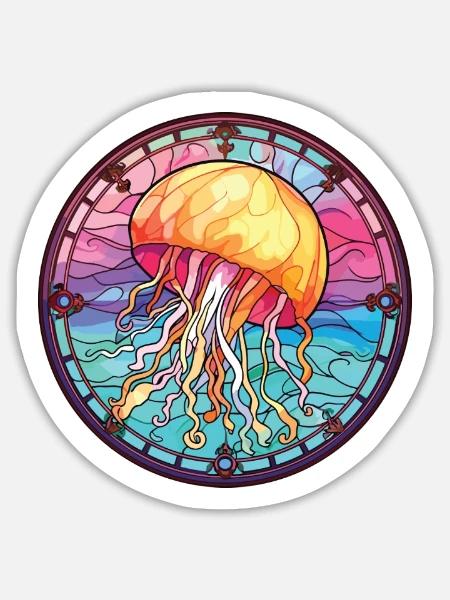 Quallenbunte Aquarell-Tierillustration - Sticker Größe L (20 x 20 cm) - Mattweiß