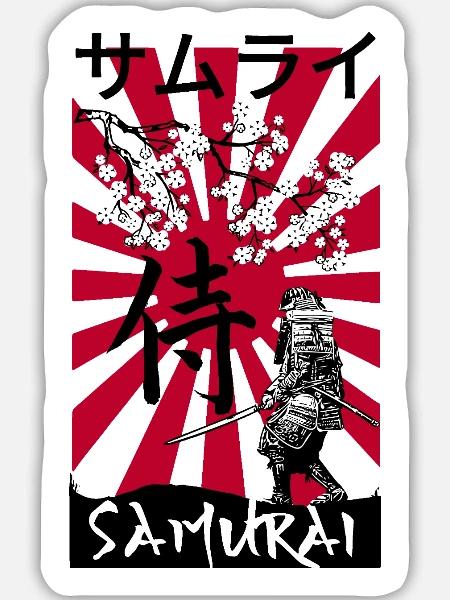 Samurai im Kirschblütenrot - Sticker Größe L (20 x 20 cm) - Mattweiß