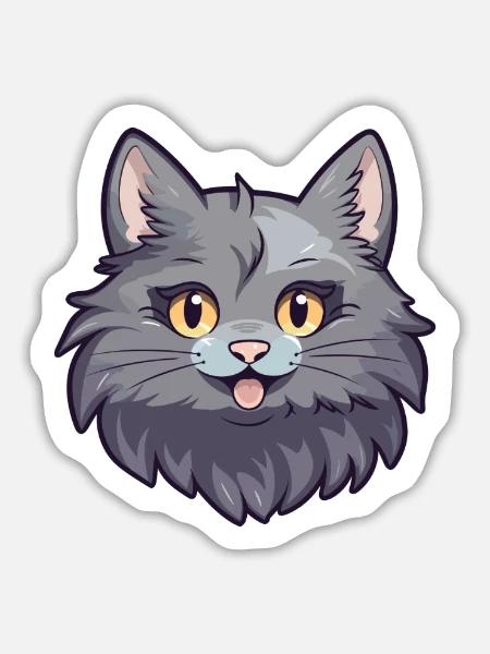Nebelung Katze Karikatur Aquarell Illustration - Sticker Größe L (20 x 20 cm) - Mattweiß