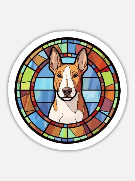 Bullterrier Hunderasse Buntes Glas - Sticker Größe L (20 x 20 cm) - Mattweiß