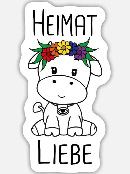 Kuh Heimat Liebe - Sticker Größe L (20 x 20 cm) - Mattweiß