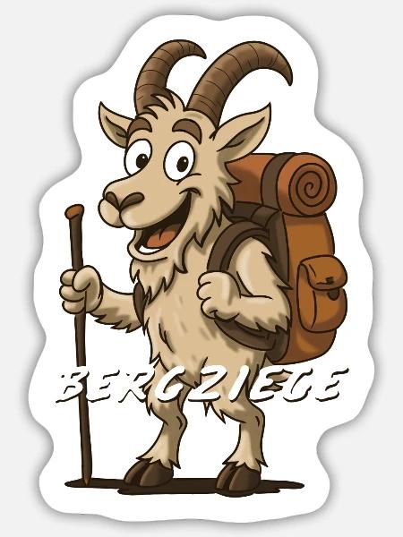Bergziege mit Rucksack – lustiges wandershirt - Sticker Größe L (20 x 20 cm) - Mattweiß