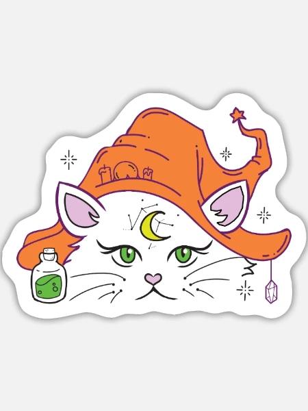 Halloweenkatze Hexenhut - Sticker Größe L (20 x 20 cm) - Mattweiß