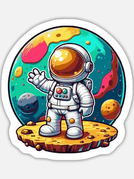 Kleiner Astronaut – Türkisplanet - Sticker Größe L (20 x 20 cm) - Mattweiß