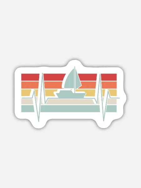 Segeln Herzschlag Retro - Sticker Größe L (20 x 20 cm) - Mattweiß