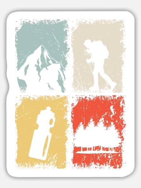 Hiking Wandern Retro - Sticker Größe L (20 x 20 cm) - Mattweiß