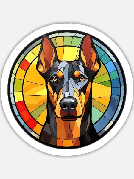 Dobermann Pinscher Hunderasse Aquarellglas - Sticker Größe L (20 x 20 cm) - Mattweiß