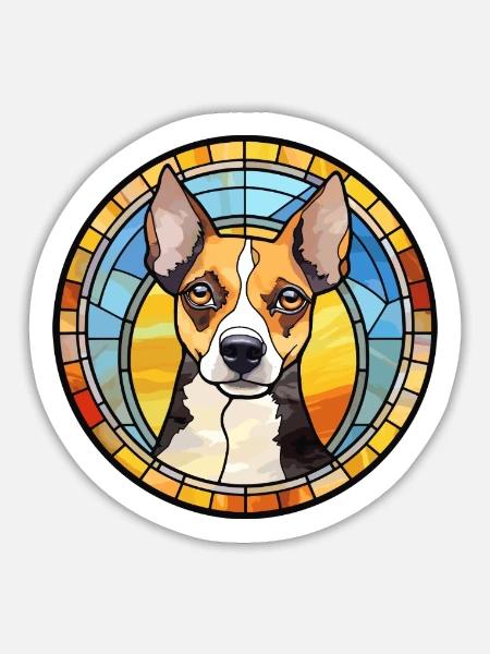 Ratte Terrier Hunderasse Buntes Glas - Sticker Größe L (20 x 20 cm) - Mattweiß