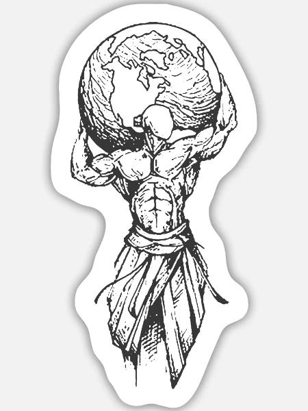 Muskelmann mit Globus - Sticker Größe L (20 x 20 cm) - Mattweiß