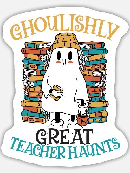 Schaurig-schöner Lehrer spukt an Lehrer-Halloween - Sticker Größe L (20 x 20 cm) - Mattweiß