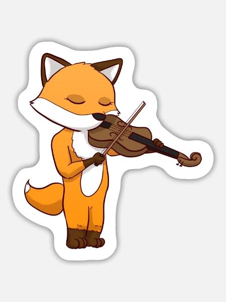 Violin Fox - Sticker Größe L (20 x 20 cm) - Mattweiß