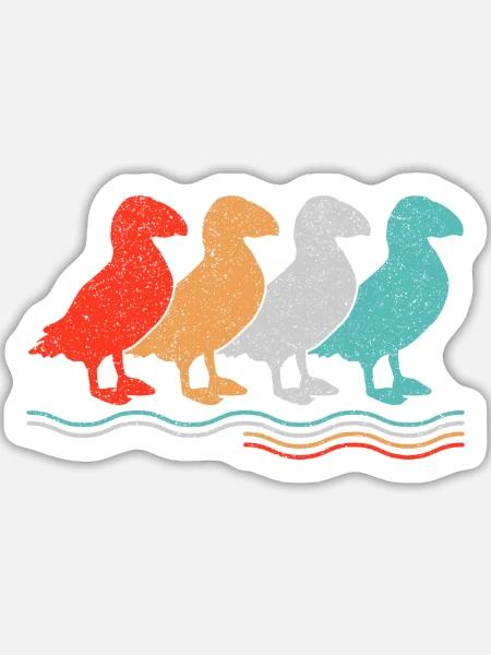 Puffin Papageitaucher Retro Papageientaucher Motiv - Sticker Größe L (20 x 20 cm) - Mattweiß