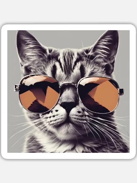 Cool Cat #1 - Sticker Größe L (20 x 20 cm) - Mattweiß