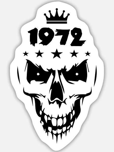 1972 Totenkopf - Sticker Größe L (20 x 20 cm) - Mattweiß