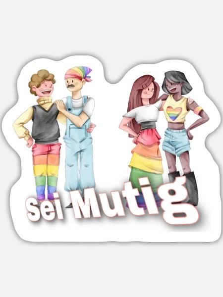 Sei Mutig Pride-Illustration: Vielfalt - Sticker Größe L (20 x 20 cm) - Mattweiß