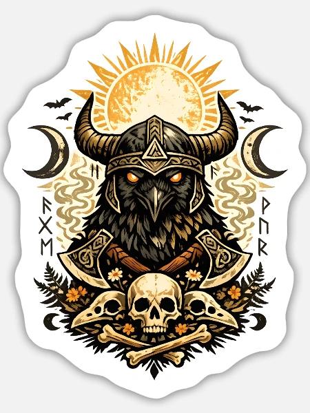 Rabenkrieger-Sonnenkranz - Sticker Größe L (20 x 20 cm) - Mattweiß
