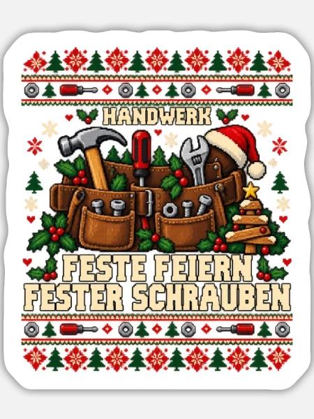 Handwerk - Feste feiern, fester schrauben - Sticker Größe L (20 x 20 cm) - Mattweiß