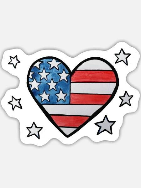 Patriotisches Sternen-und-Streifen-Herz - Sticker Größe L (20 x 20 cm) - Mattweiß