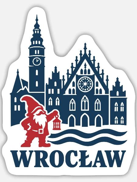 Wroclaw Zwerg und Rathaus - Sticker Größe L (20 x 20 cm) - Mattweiß