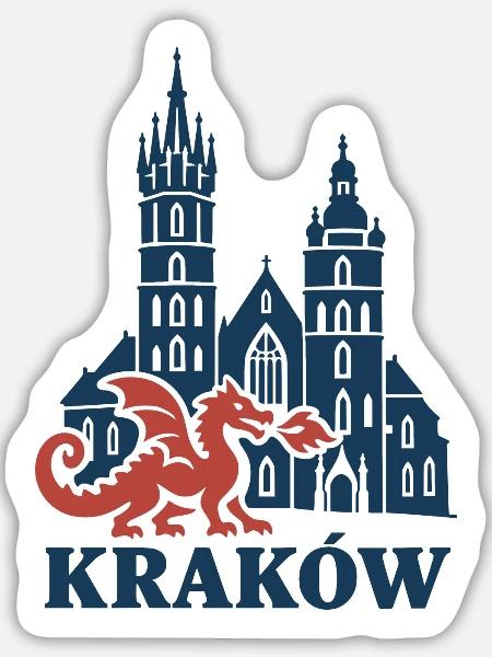 Krakauer Wawel-Drache und St.-Marien-Kirche - Sticker Größe L (20 x 20 cm) - Mattweiß