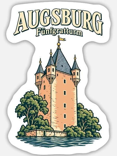 Augsburg Fünfgratturm - Sticker Größe L (20 x 20 cm) - Mattweiß