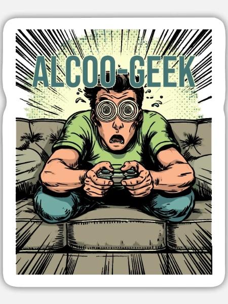 ALKOHOLIKER-NERD – VIDEOSPIELSÜCHTIGER - Sticker Größe L (20 x 20 cm) - Mattweiß
