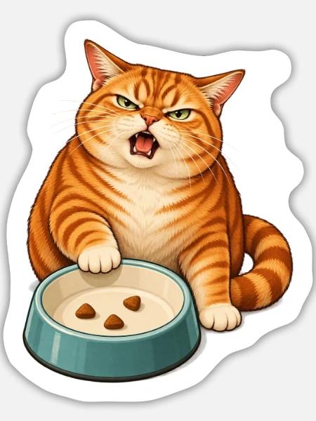 Futternapf-Drama – Empörte orange Katze - Sticker Größe L (20 x 20 cm) - Mattweiß
