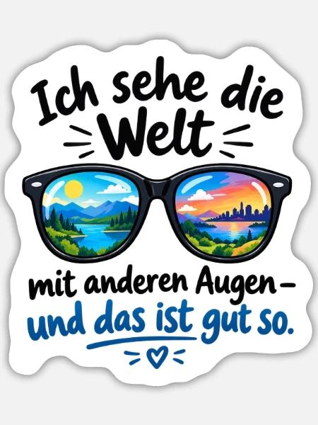 Weltblick in Sonnenbrille - Sticker Größe L (20 x 20 cm) - Mattweiß