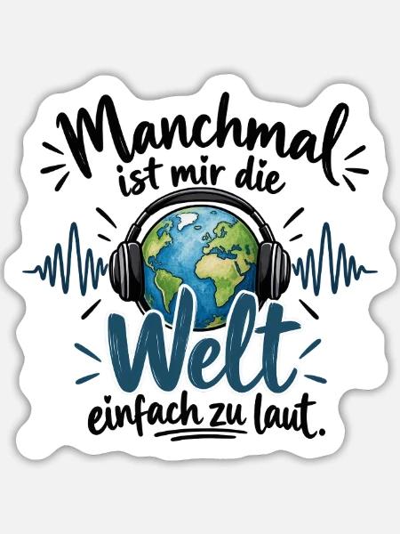 Welt im Kopfhörer - Sticker Größe L (20 x 20 cm) - Mattweiß