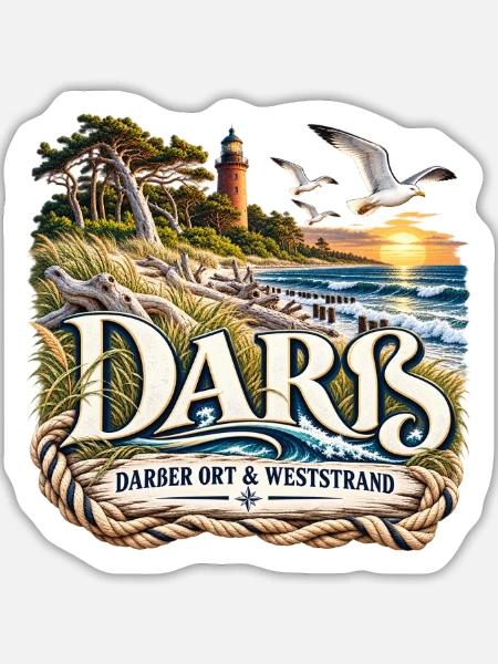 Darß Küstenlogo Nautik - Sticker Größe L (20 x 20 cm) - Mattweiß