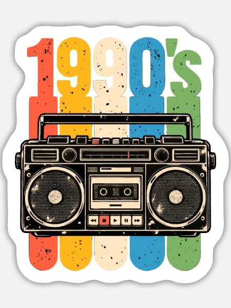 1990er Stereo und Kassetten Nostalgie - Sticker Größe L (20 x 20 cm) - Mattweiß