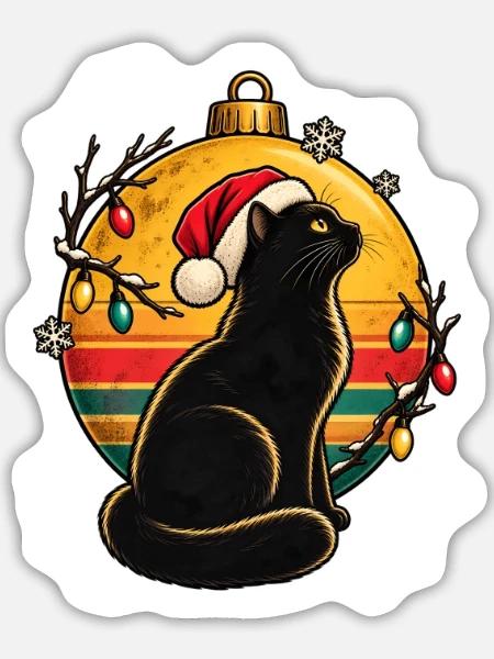 Schwarzer Kater im Weihnachtszauber - Sticker Größe L (20 x 20 cm) - Mattweiß