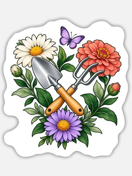 Hobbygärtner Geschenkidee Blumenkranz Garten - Sticker Größe L (20 x 20 cm) - Mattweiß