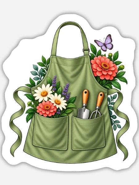 Gärtnerin Geschenkidee Gartenschürze Werkzeug - Sticker Größe L (20 x 20 cm) - Mattweiß