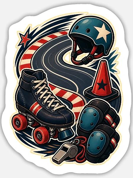 Rollschuh Kurventraining Hütchen Bahn - Sticker Größe L (20 x 20 cm) - Mattweiß