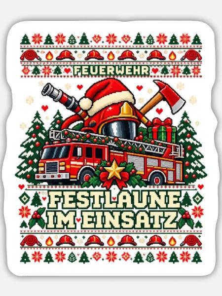 Feuerwehr - Festlaune im Einsatz - Sticker Größe L (20 x 20 cm) - Mattweiß