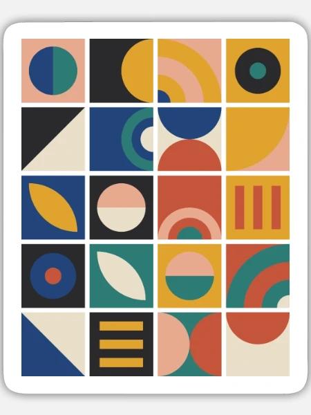 Raster aus geometrischen Kacheln - Sticker Größe L (20 x 20 cm) - Mattweiß