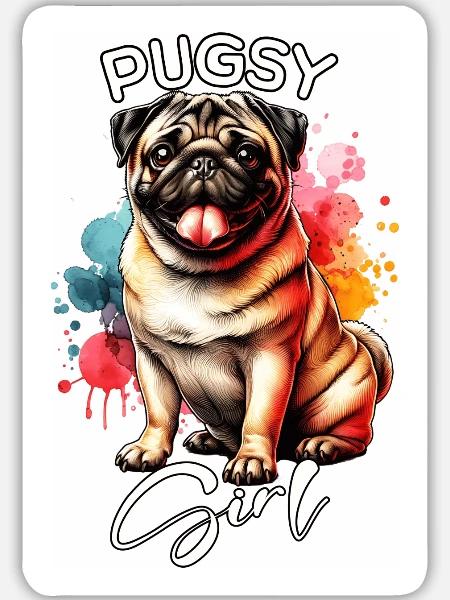 Pug Mädchen Mops - Sticker Größe L (20 x 20 cm) - Mattweiß