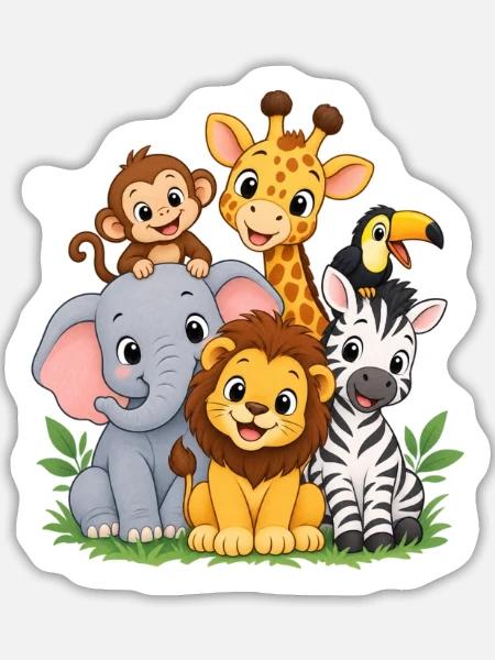 Tierfreunde Parade - Sticker Größe L (20 x 20 cm) - Mattweiß