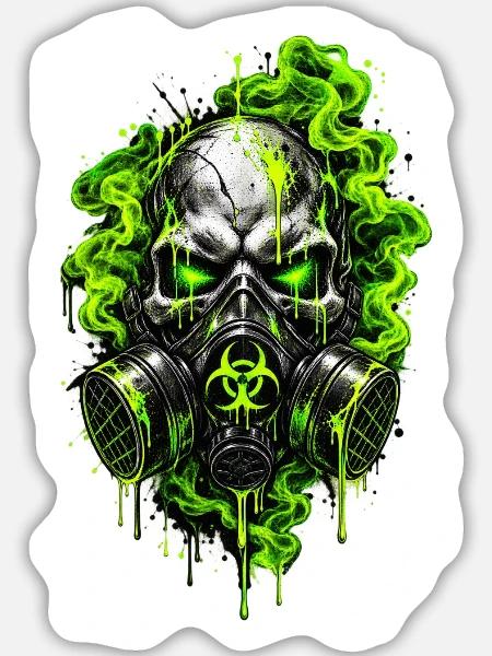 Neon-Totenkopf mit Gasmaske - Sticker Größe L (20 x 20 cm) - Mattweiß